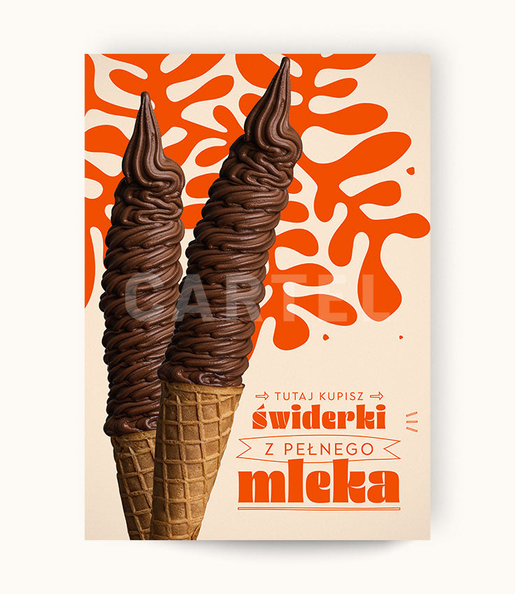 Tutaj kupisz lody z pełnego mleka - plakat