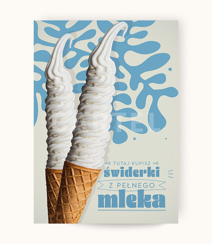 Tutaj kupisz lody z pełnego mleka - plakat
