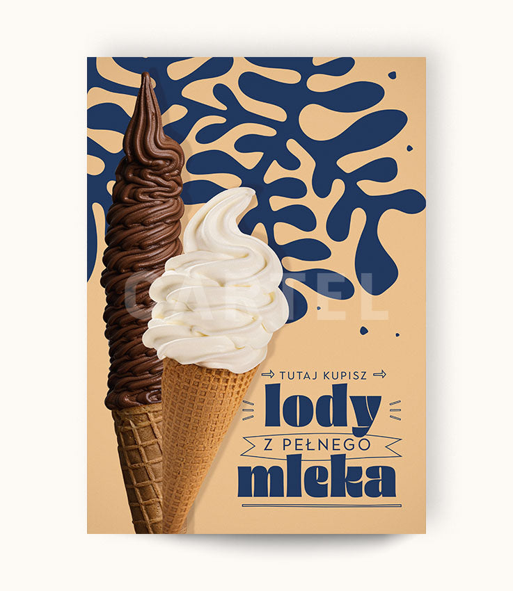 Tutaj kupisz lody z pełnego mleka - plakat
