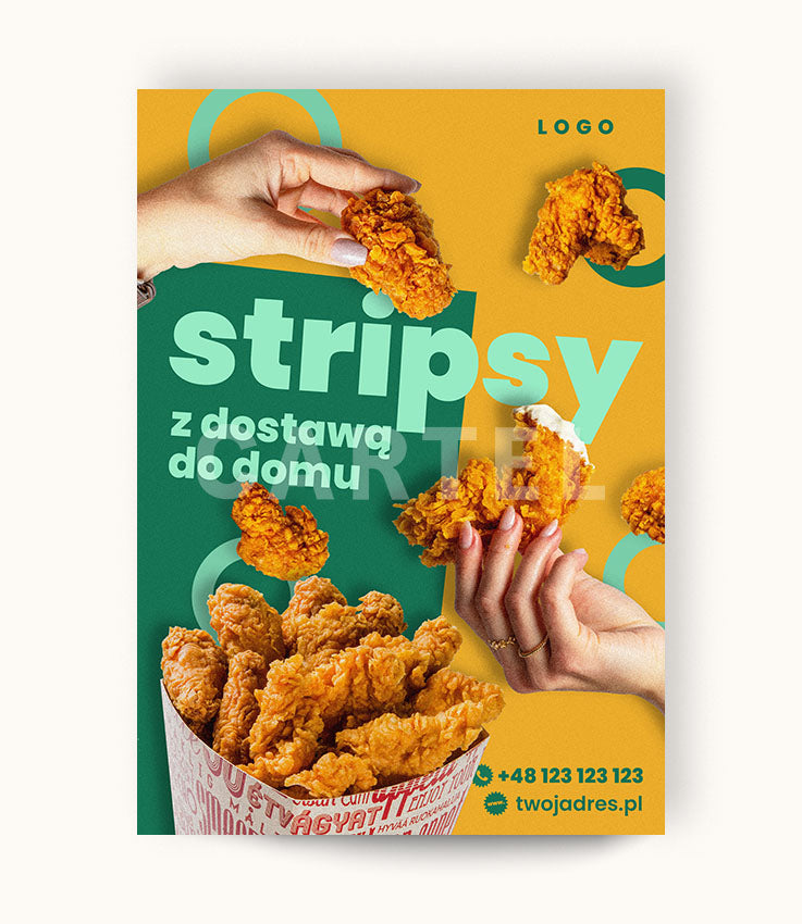 Stripsy z dostawą - plakat i receptury