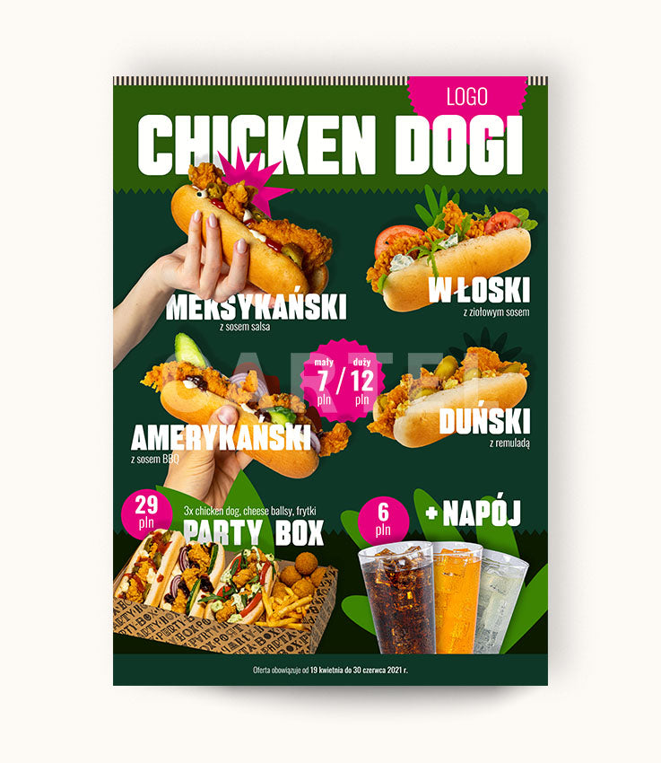 Chicken Dogi - plakat, receptury, zdjęcia produktów i posty na social media